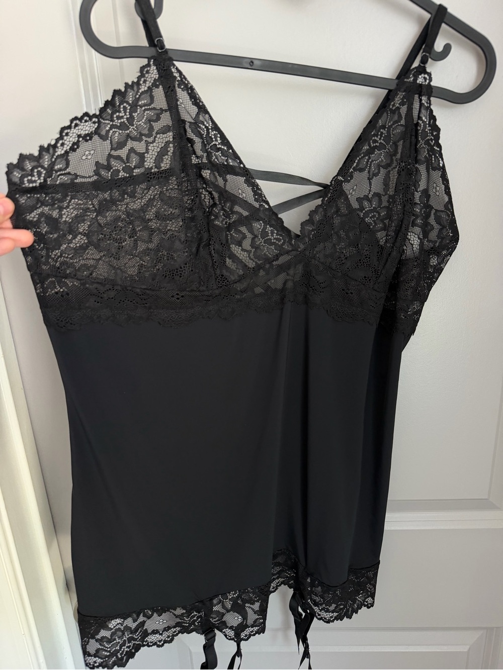 Black Lace Trim Chemise with Garter Straps - Women Intimates 3X